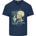 Dark Coffee Darker Soul Skull Mens V-Neck Cotton T-Shirt Navy Blue