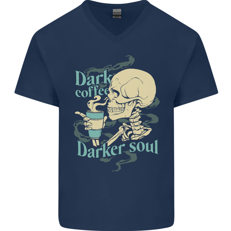 Dark Coffee Darker Soul Skull Mens V-Neck Cotton T-Shirt Navy Blue