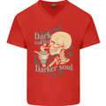 Dark Coffee Darker Soul Skull Mens V-Neck Cotton T-Shirt Red