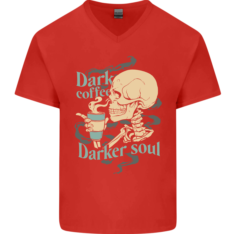 Dark Coffee Darker Soul Skull Mens V-Neck Cotton T-Shirt Red
