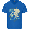 Dark Coffee Darker Soul Skull Mens V-Neck Cotton T-Shirt Royal Blue