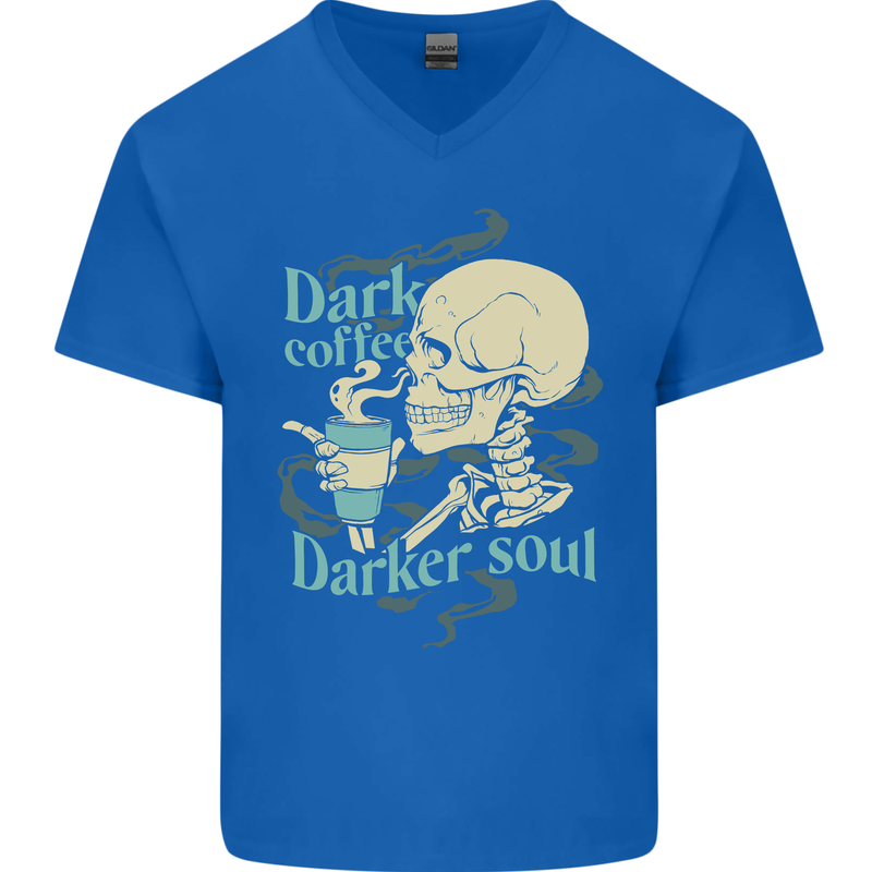 Dark Coffee Darker Soul Skull Mens V-Neck Cotton T-Shirt Royal Blue