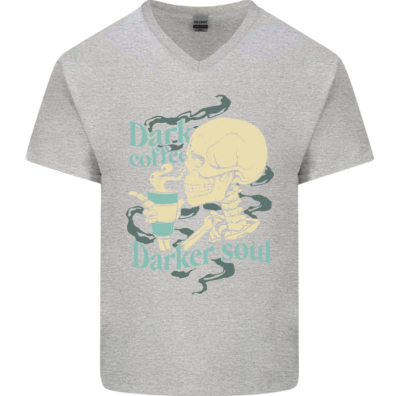 Dark Coffee Darker Soul Skull Mens V-Neck Cotton T-Shirt Sports Grey