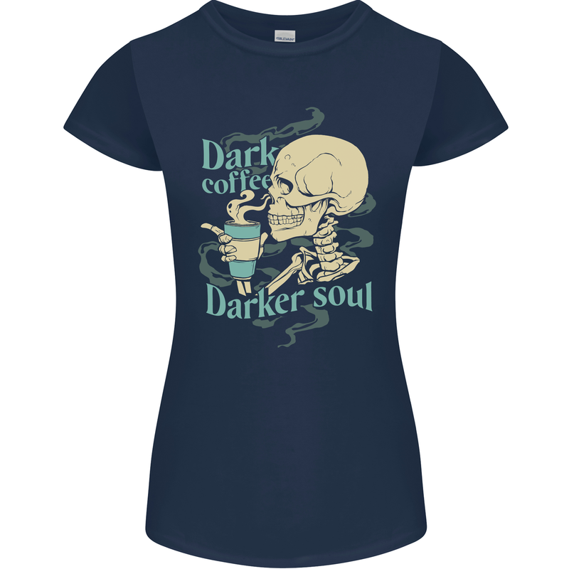 Dark Coffee Darker Soul Skull Womens Petite Cut T-Shirt Navy Blue