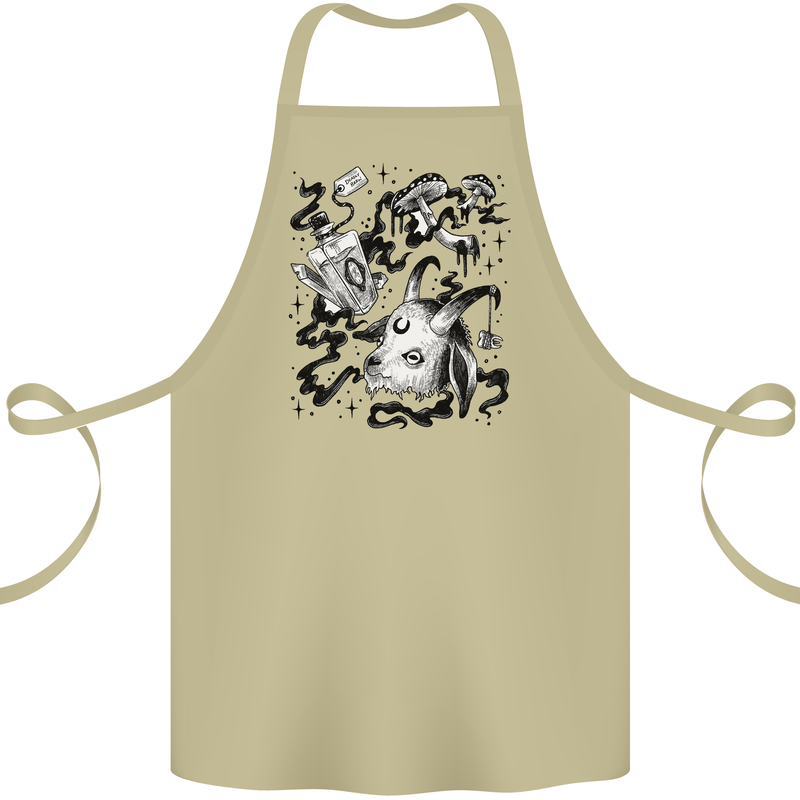 Dark Magic Black Voodoo Magic Mushrooms Cotton Apron 100% Organic Khaki