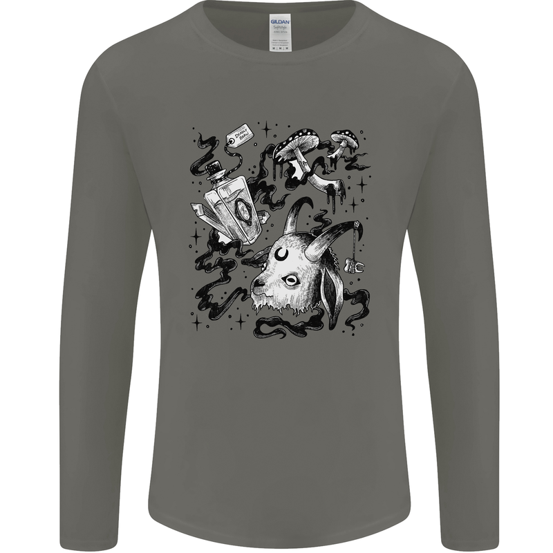 Dark Magic Black Voodoo Magic Mushrooms Mens Long Sleeve T-Shirt Charcoal
