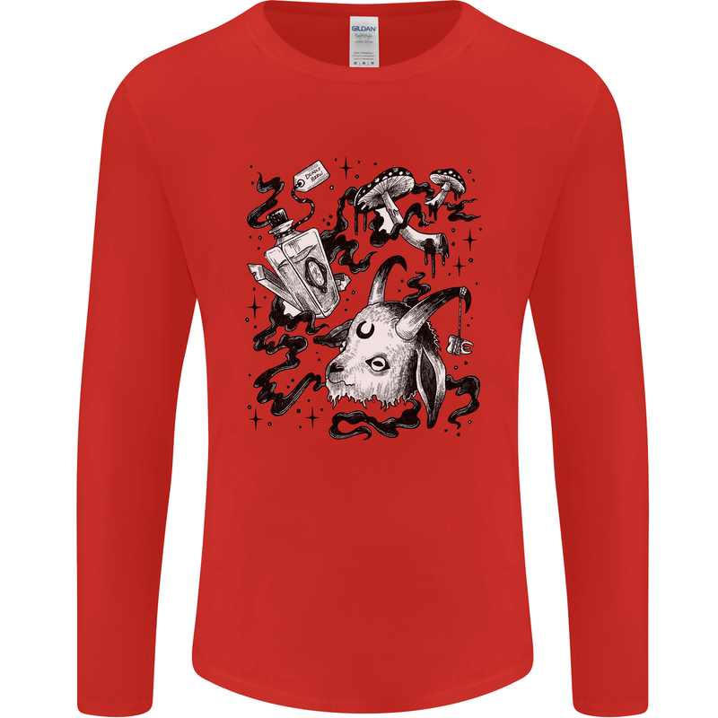 Dark Magic Black Voodoo Magic Mushrooms Mens Long Sleeve T-Shirt Red