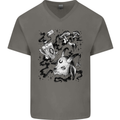 Dark Magic Black Voodoo Magic Mushrooms Mens V-Neck Cotton T-Shirt Charcoal