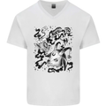 Dark Magic Black Voodoo Magic Mushrooms Mens V-Neck Cotton T-Shirt White