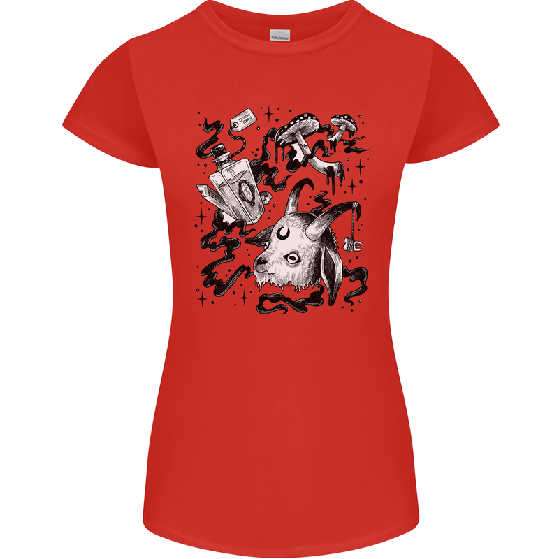 Dark Magic Black Voodoo Magic Mushrooms Womens Petite Cut T-Shirt Red