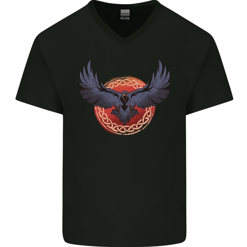 Dark Raven Norse Vikings Mens V-Neck Cotton T-Shirt Black