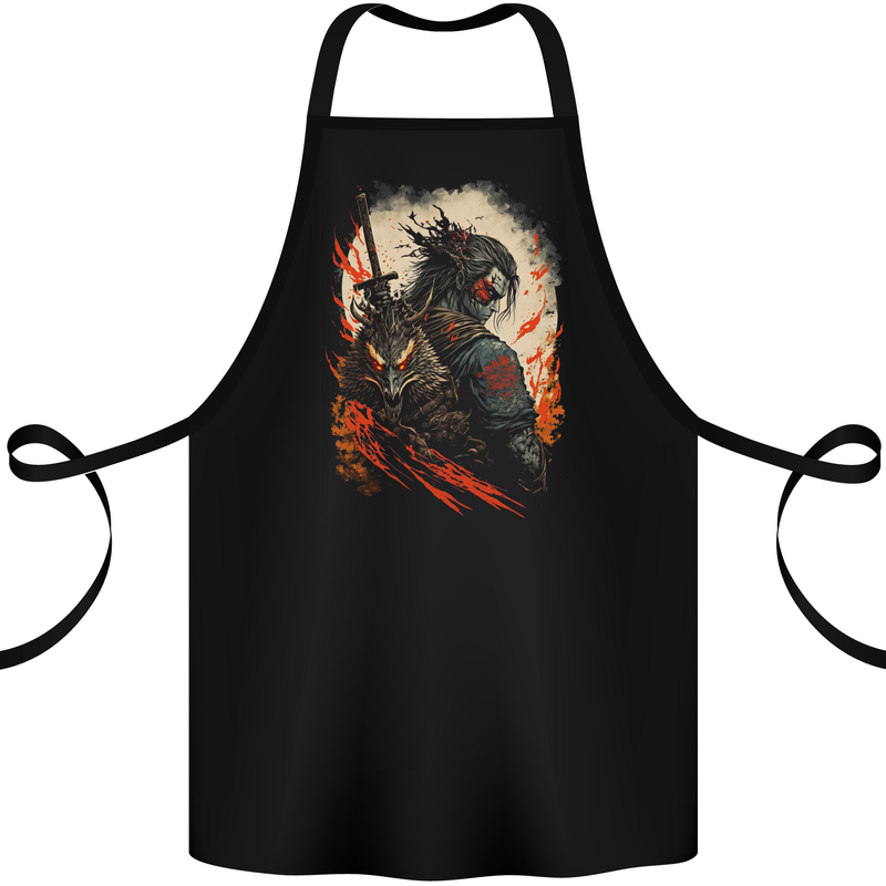 Dark Samurai Fantasy Warrior Cotton Apron 100% Organic Black