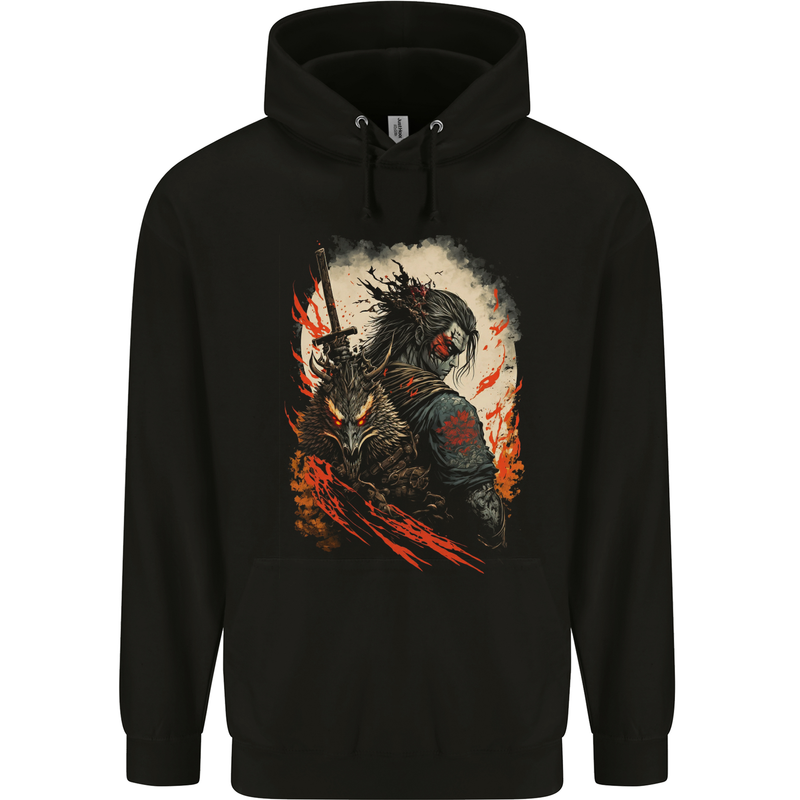 Dark Samurai Fantasy Warrior Mens 80% Cotton Hoodie Black