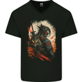 Dark Samurai Fantasy Warrior Mens V-Neck Cotton T-Shirt Black