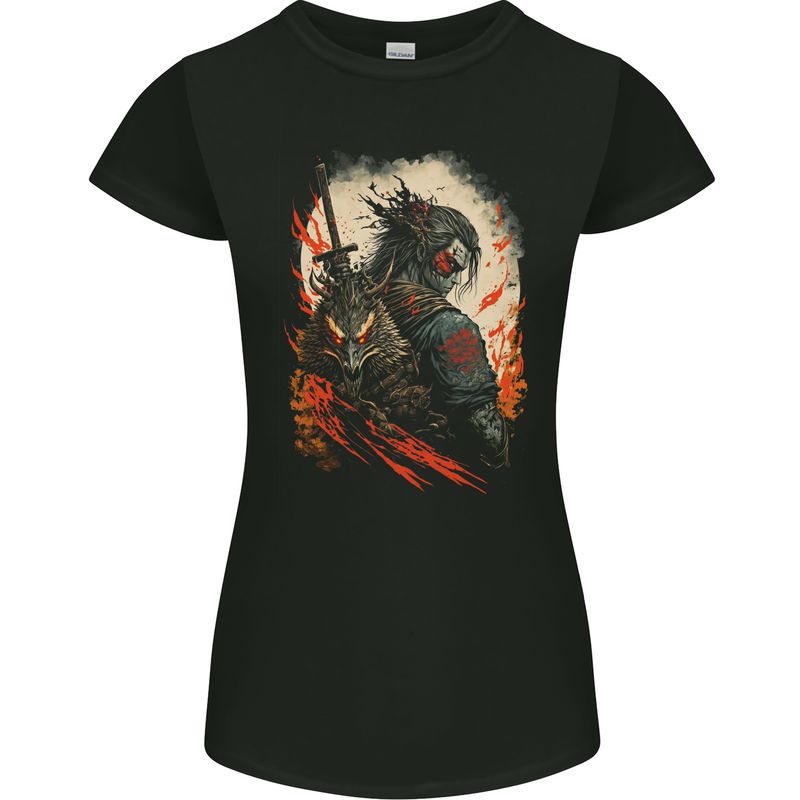 Dark Samurai Fantasy Warrior Womens Petite Cut T-Shirt Black
