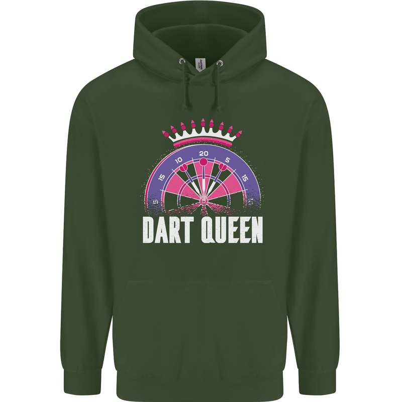 Darts Queen Funny Childrens Kids Hoodie Forest Green