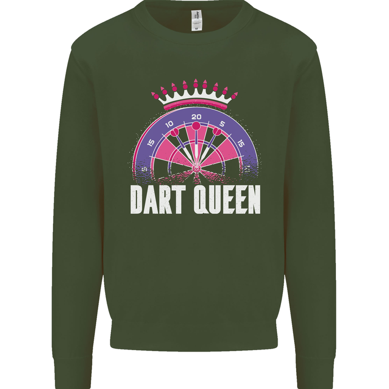 Darts Queen Funny Mens Sweatshirt Jumper Forest Green