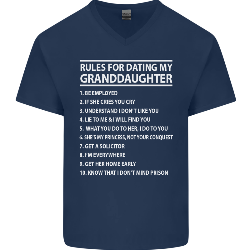 Dating My Granddaughter Grandparent's Day Mens V-Neck Cotton T-Shirt Navy Blue