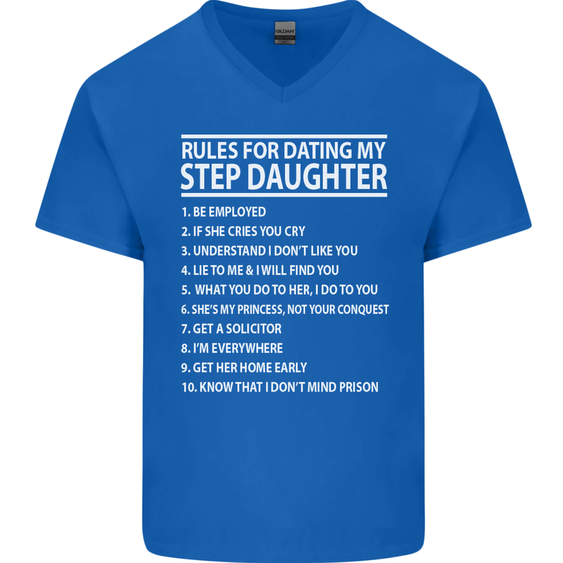 Dating My Step Daughter Funny Father's Day Mens V-Neck Cotton T-Shirt Royal Blue