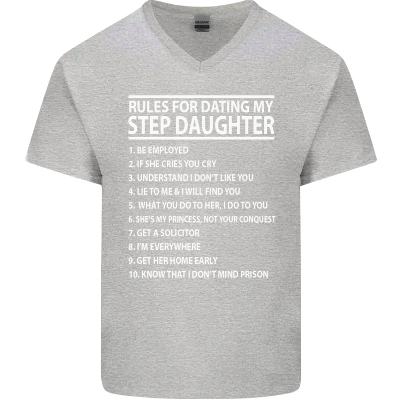 Dating My Step Daughter Funny Father's Day Mens V-Neck Cotton T-Shirt Sports Grey