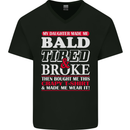 Daughter Bald Tired & Broke Father's Day Mens V-Neck Cotton T-Shirt Black