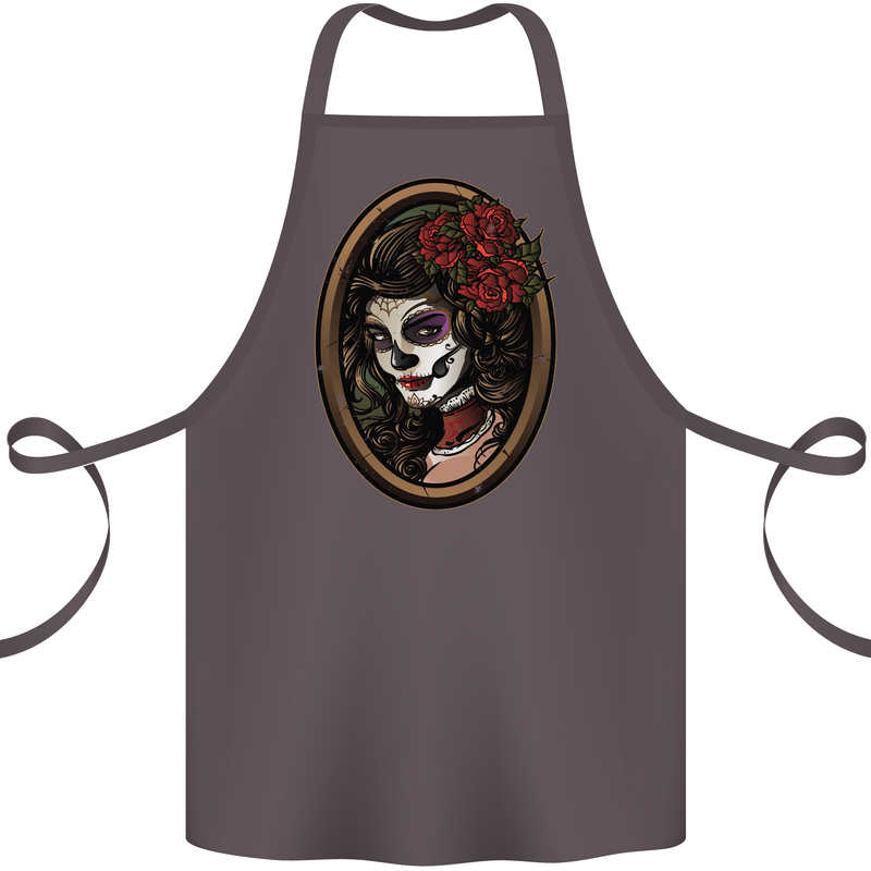 Day of the Dead La Catrina DOTD Sugar Skull Cotton Apron 100% Organic Dark Grey