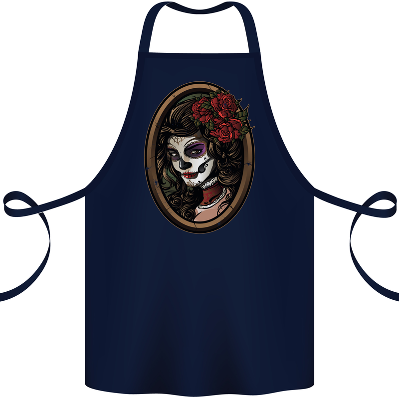 Day of the Dead La Catrina DOTD Sugar Skull Cotton Apron 100% Organic Navy Blue