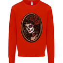 Day of the Dead La Catrina DOTD Sugar Skull Kids Sweatshirt Jumper Bright Red