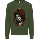 Day of the Dead La Catrina DOTD Sugar Skull Kids Sweatshirt Jumper Forest Green