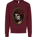 Day of the Dead La Catrina DOTD Sugar Skull Kids Sweatshirt Jumper Maroon