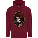 Day of the Dead La Catrina DOTD Sugar Skull Mens 80% Cotton Hoodie Maroon