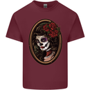 Day of the Dead La Catrina DOTD Sugar Skull Mens Cotton T-Shirt Tee Top Maroon