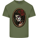Day of the Dead La Catrina DOTD Sugar Skull Mens Cotton T-Shirt Tee Top Military Green