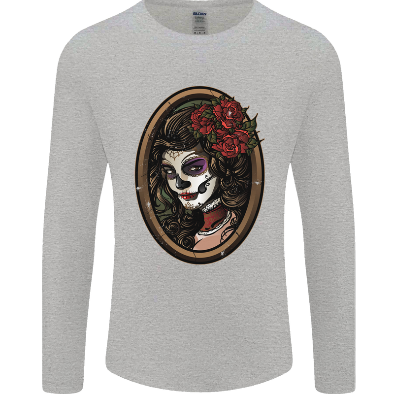 Day of the Dead La Catrina DOTD Sugar Skull Mens Long Sleeve T-Shirt Sports Grey