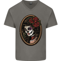 Day of the Dead La Catrina DOTD Sugar Skull Mens V-Neck Cotton T-Shirt Charcoal