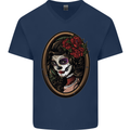 Day of the Dead La Catrina DOTD Sugar Skull Mens V-Neck Cotton T-Shirt Navy Blue