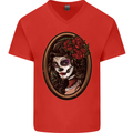 Day of the Dead La Catrina DOTD Sugar Skull Mens V-Neck Cotton T-Shirt Red