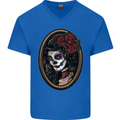 Day of the Dead La Catrina DOTD Sugar Skull Mens V-Neck Cotton T-Shirt Royal Blue