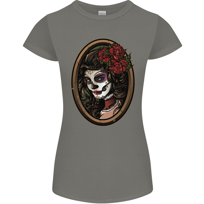 Day of the Dead La Catrina DOTD Sugar Skull Womens Petite Cut T-Shirt Charcoal