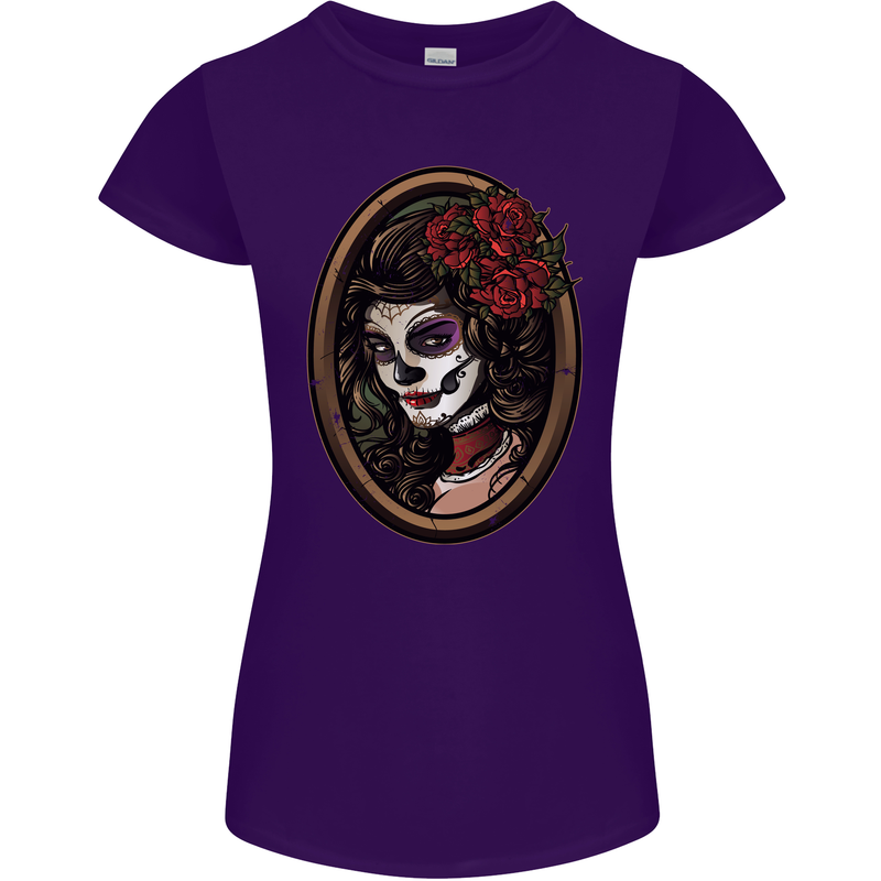 Day of the Dead La Catrina DOTD Sugar Skull Womens Petite Cut T-Shirt Purple