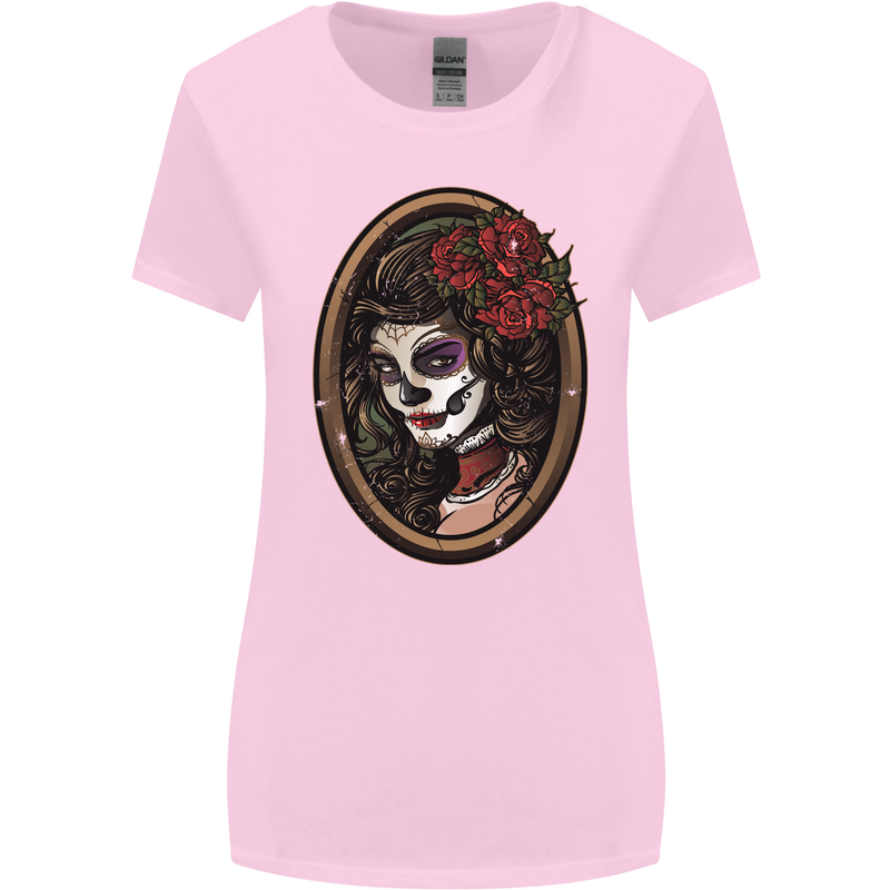 Day of the Dead La Catrina DOTD Sugar Skull Womens Wider Cut T-Shirt Light Pink