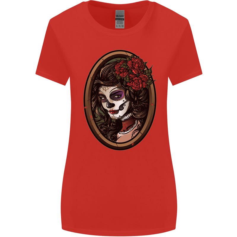 Day of the Dead La Catrina DOTD Sugar Skull Womens Wider Cut T-Shirt Red