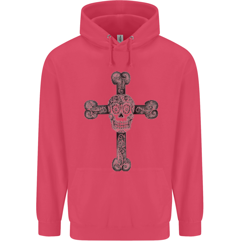 Day of the Dead Sugar Skull Cross Childrens Kids Hoodie Heliconia