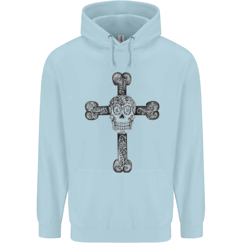 Day of the Dead Sugar Skull Cross Childrens Kids Hoodie Light Blue