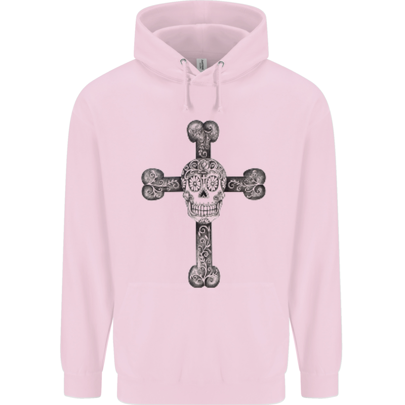 Day of the Dead Sugar Skull Cross Childrens Kids Hoodie Light Pink