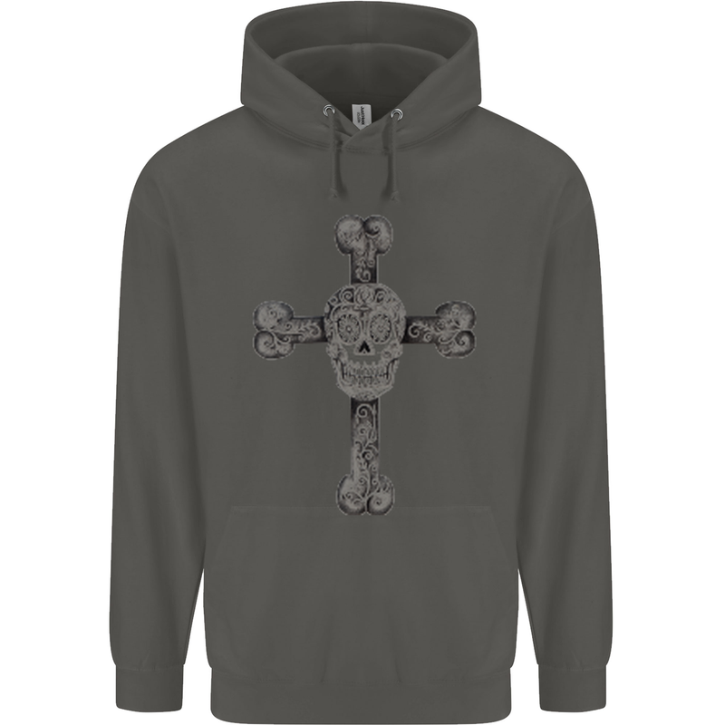 Day of the Dead Sugar Skull Cross Childrens Kids Hoodie Storm Grey