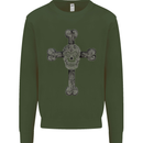 Day of the Dead Sugar Skull Cross Kids Sweatshirt Jumper Forest Green