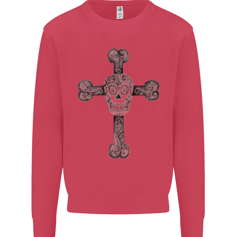 Day of the Dead Sugar Skull Cross Mens Sweatshirt Jumper Heliconia