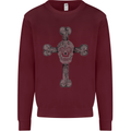 Day of the Dead Sugar Skull Cross Mens Sweatshirt Jumper Maroon