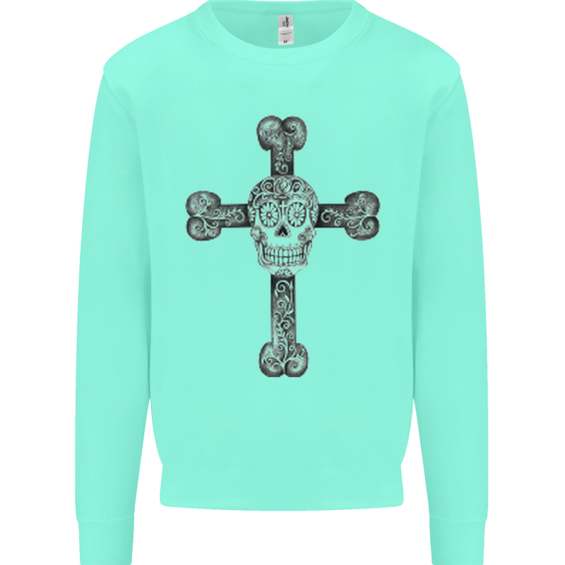Day of the Dead Sugar Skull Cross Mens Sweatshirt Jumper Peppermint
